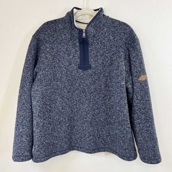 Orvis Sweater Mens‎ L Sherpa Fleece Lined Tweed Blue 1/4 Zip Pullover Outdoor - Picture 1 of 13